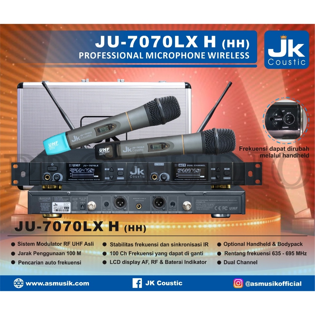 Microphone Wireless JK COUSTIC JU 7070 LX / JU7070LX H / JU7070 MLX H (HH) / JU 7070LX Mic 2 Handle 