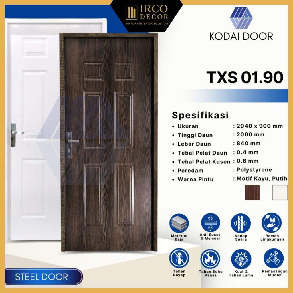 Pintu Baja KODAI 90x206 Steel Door | Pintu Rumah TX Series KODAI