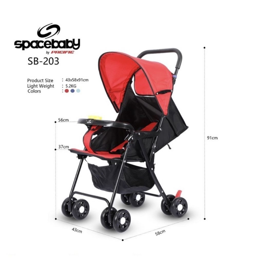 Stroller Baby Spacebaby Red Multifungsi