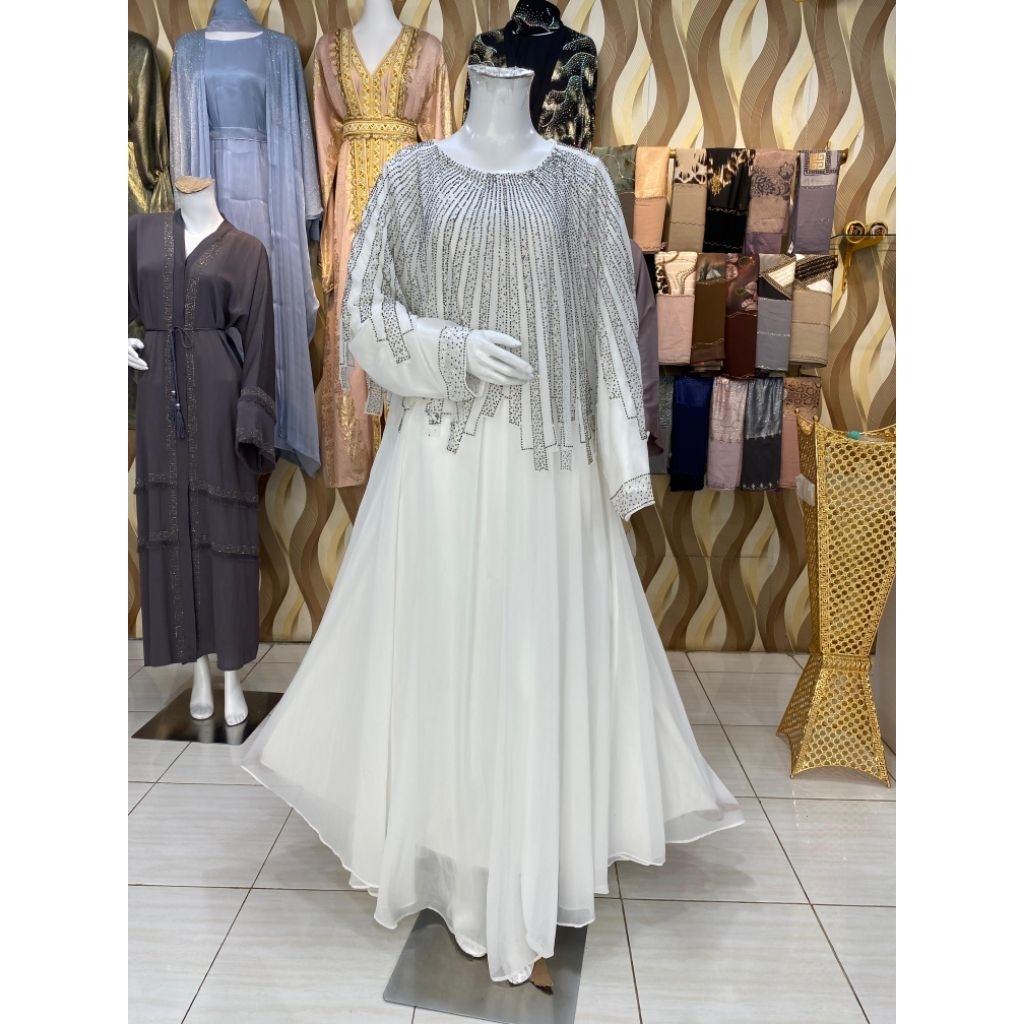 Abaya Mesir Bahan Hareer Mix Double Sifon Motif Swaroski