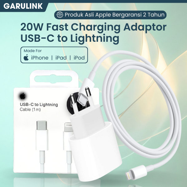 GaruLink Apple iPhone Charger Lightning 20W Fast Charge untuk iPhone 5/5s/6/6s/7/8/SE/X/XR/XS/XS Max