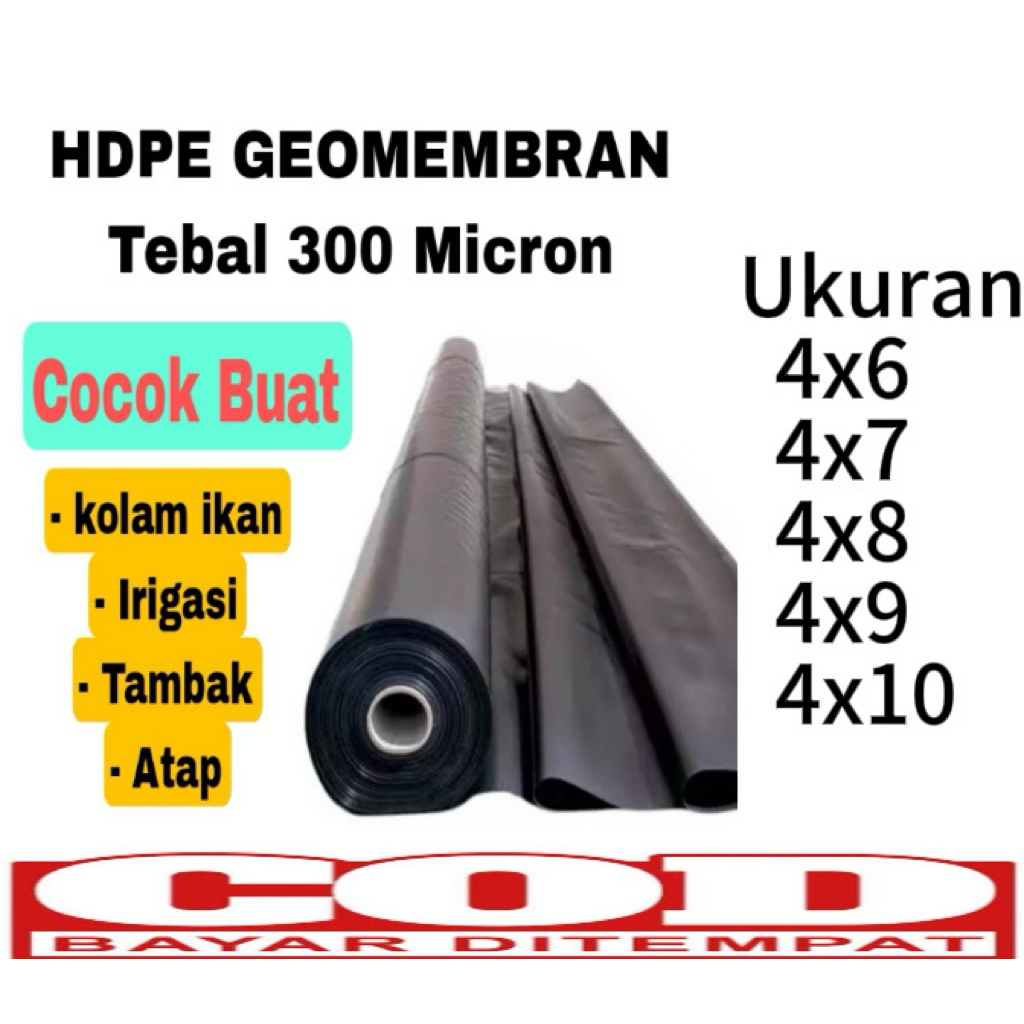 hdpe geomembran tebal 300 micron berbagai ukuran ( kolam ikan & Tambak )