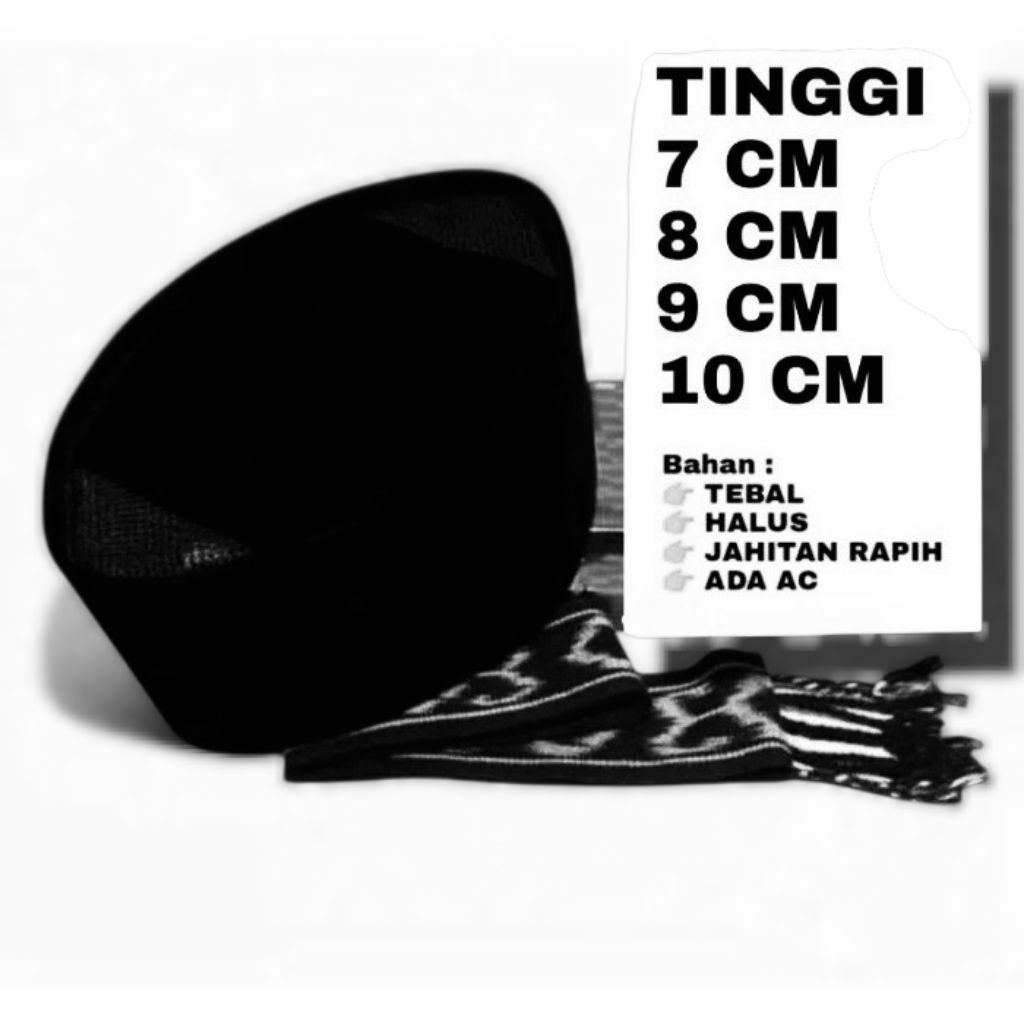 Songkok Kopiah Peci Hitam AC Tinggi 7_ 10cm