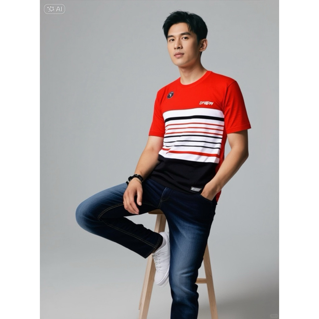 Kaos Pria kombinasi merah putih hitam