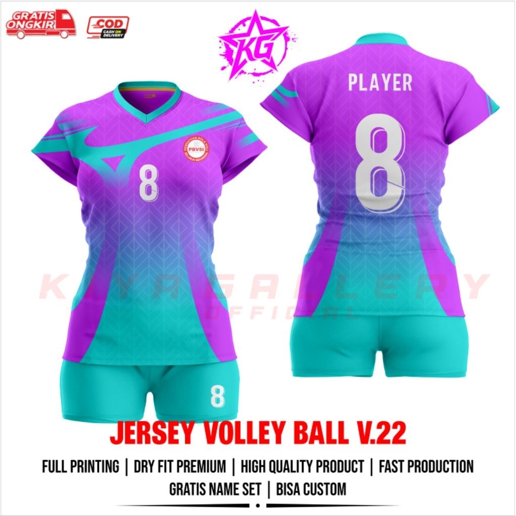 JERSEY BAJU VOLI WANITA V.22 FULL PRINTING GRATIS NAMA DAN NOMOR