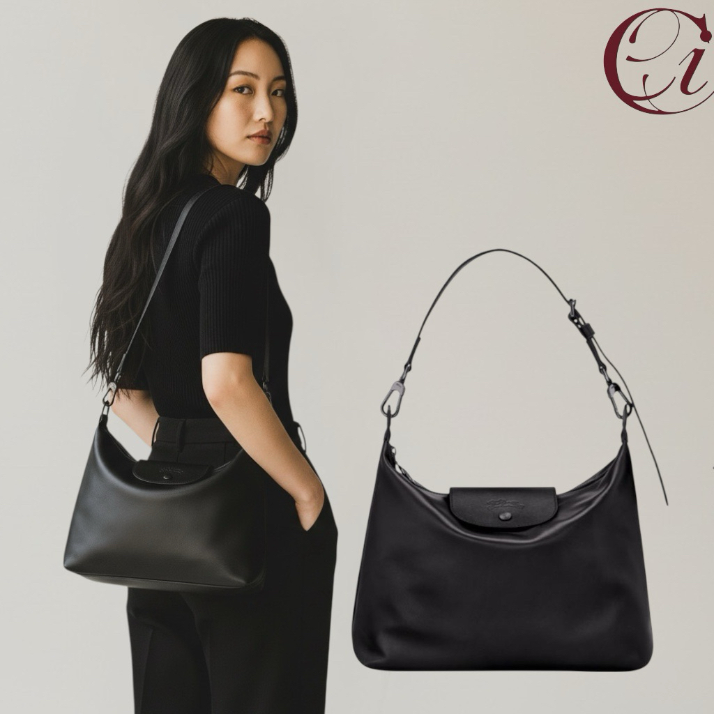 Le Pliage | Leather LC Extra Hobo Bag M -BLACK