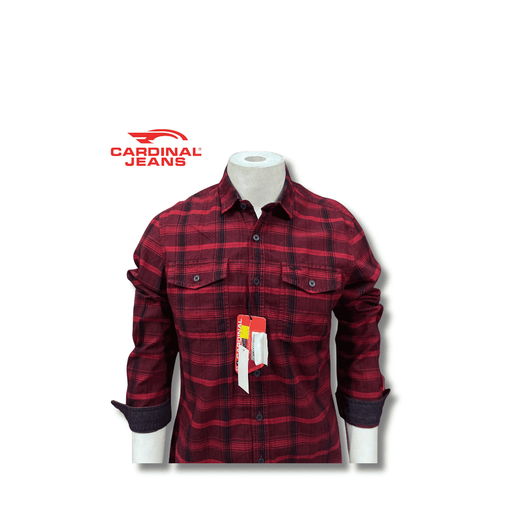 KEMEJA LENGAN PANJANG CARDINAL JEANS REGULER WARNA MERAH MAROON