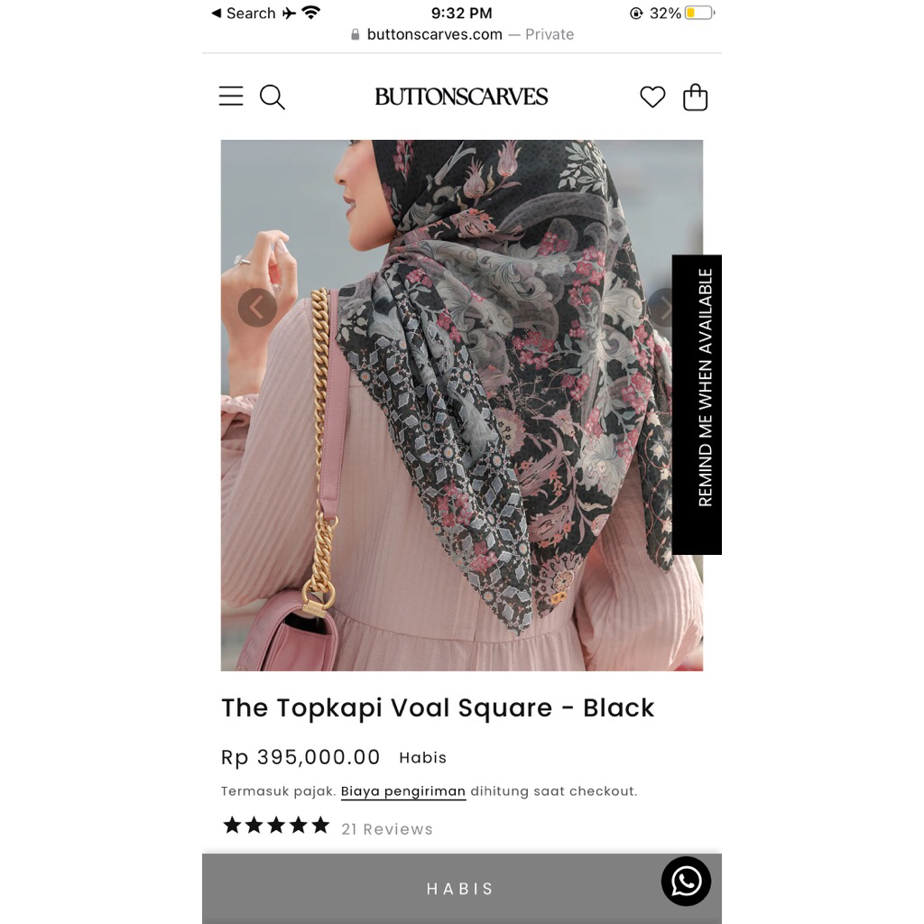 BUTTON SCARVES The TopKapi Voal square - Black