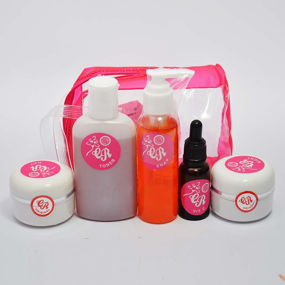 Paket Cream CR Pink 5in1 Cream Siang Malam Sabun Toner dan Serum