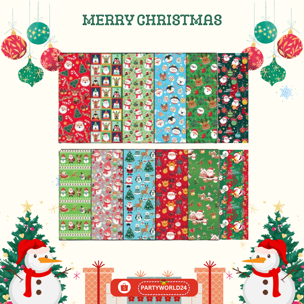 Kertas Kado Natal Premium Tebal Doff Gift Wrap Bungkus Kemasan Hadiah Merry Christmas Kertas Kado Na