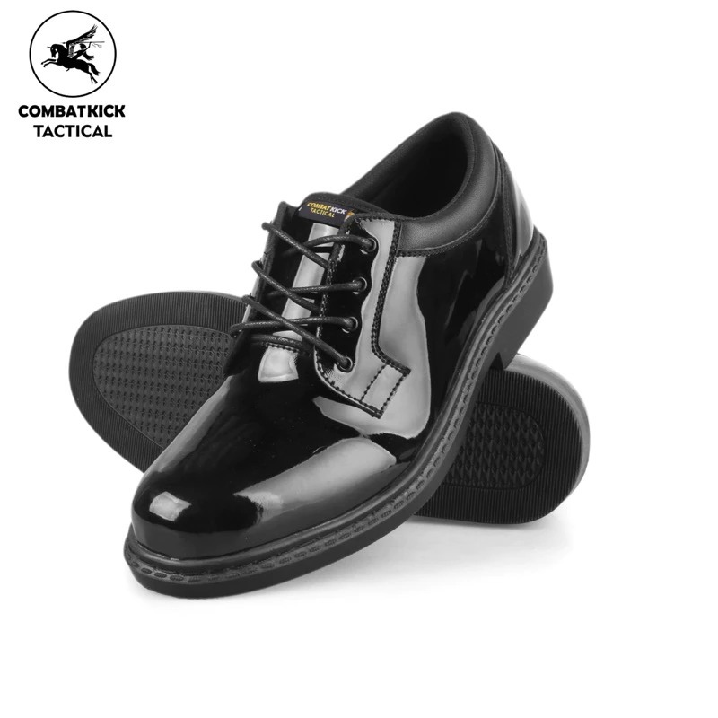 Hermes Sepatu PDH TNI-POLRI Pria CombatKicks Hitam Glossy dengan Tali Karet dan Sol Tebal