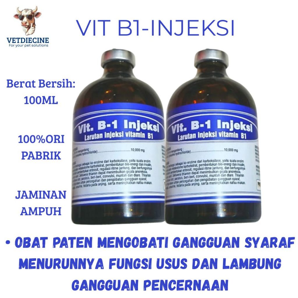Vit B1 injeksi - Obat Lumpuh - B1 100ml- Obat Hewan