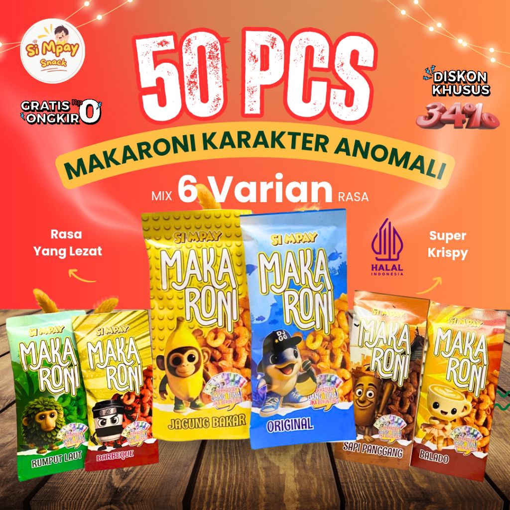 (MAKARONI ANOMALI 50 PCS) EDISI TERBARU ANOMALI ISI 50 PCS / PAKET USAHA SI MPAY/ MAKARONI CRISPY