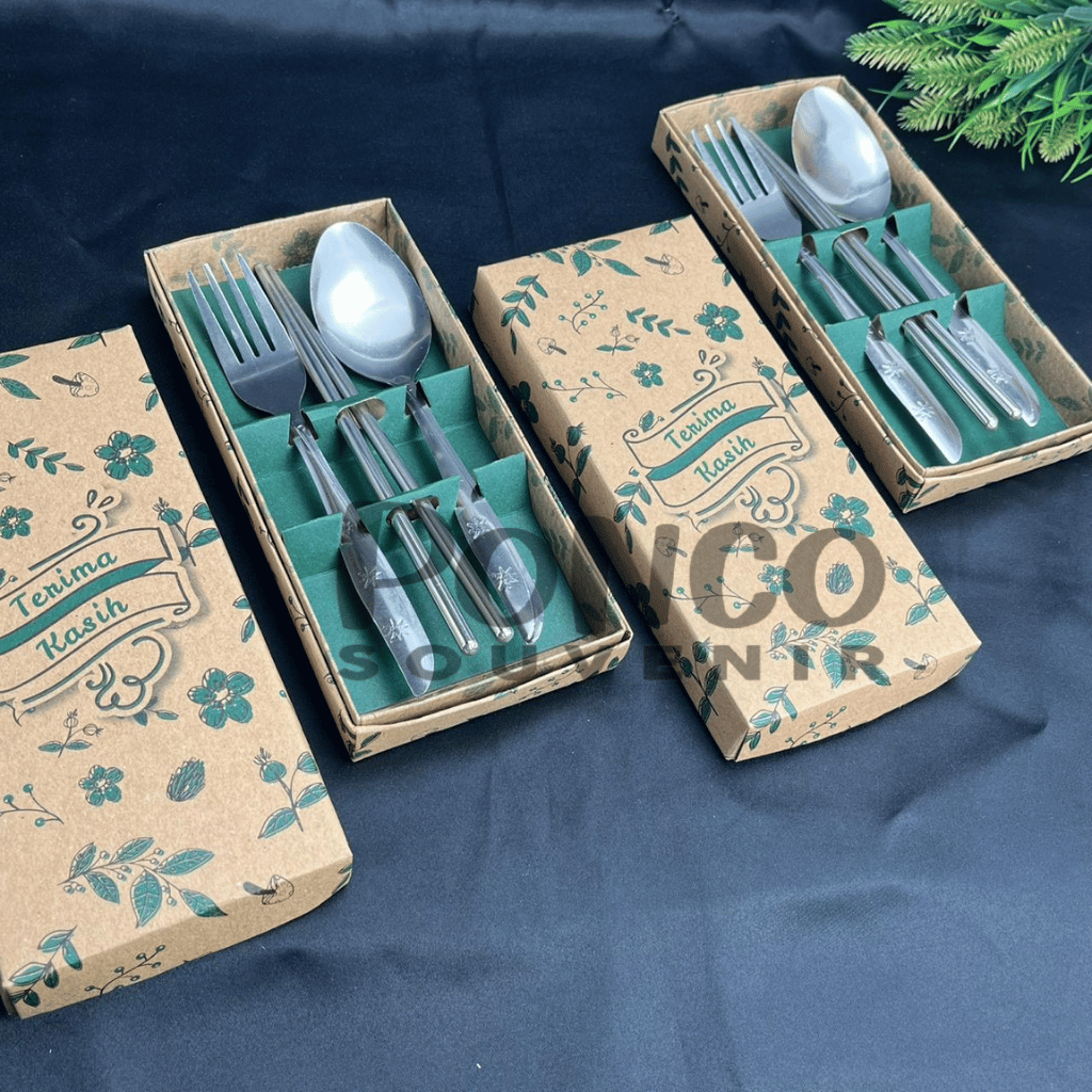 20 Set Sendok Set Stainless Lancip Kemasan Full Box Coklat Daun