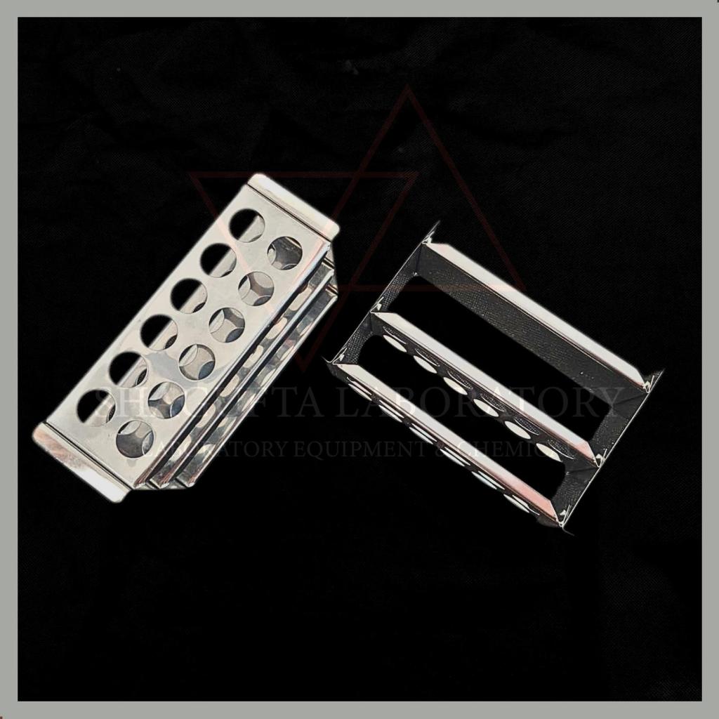 Rak Tabung Reaksi Stainless Steel Laboratorium – Test Tube Rack Anti Karat untuk Penyangga Tabung Re
