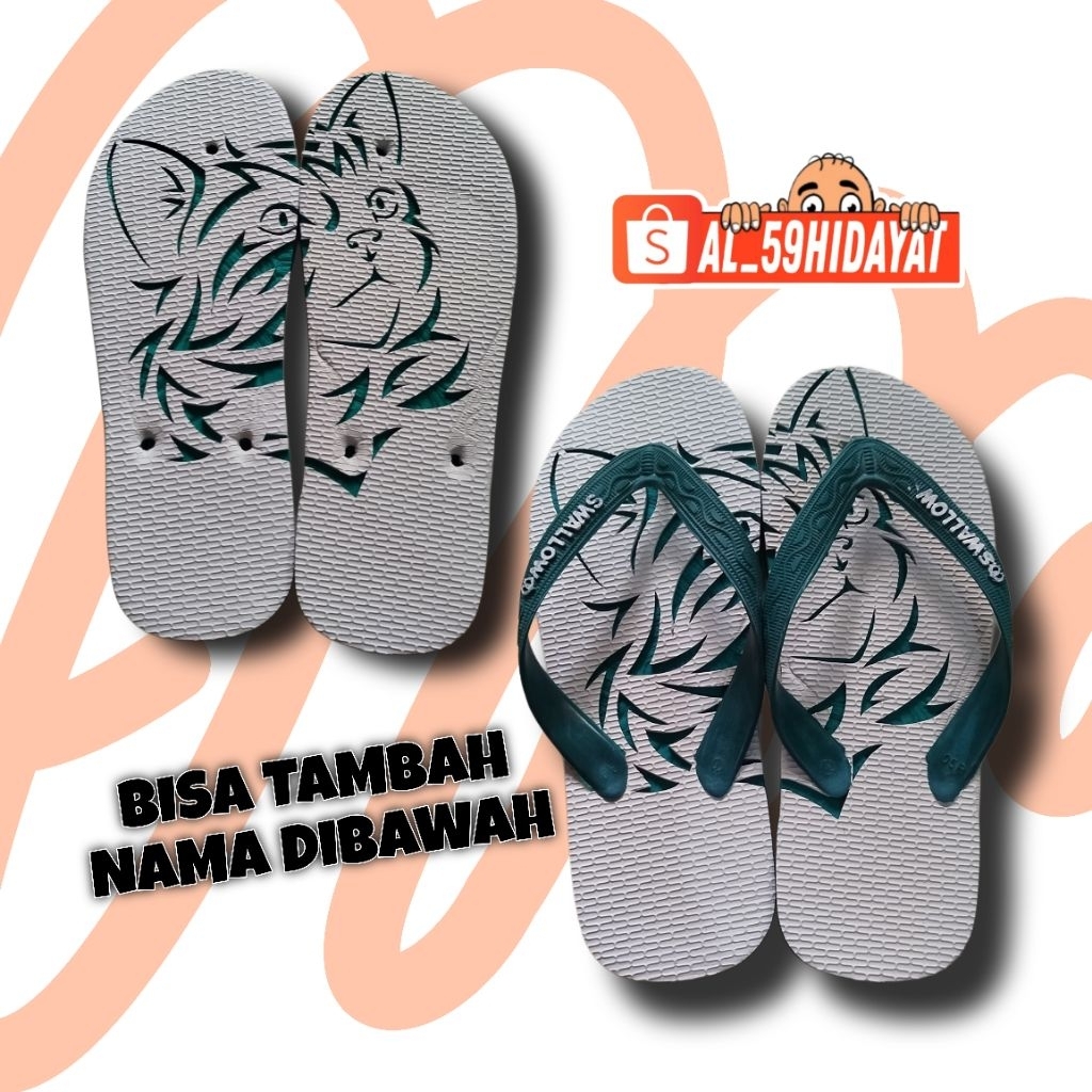 Sandal jepit swallow ukir motif kucing