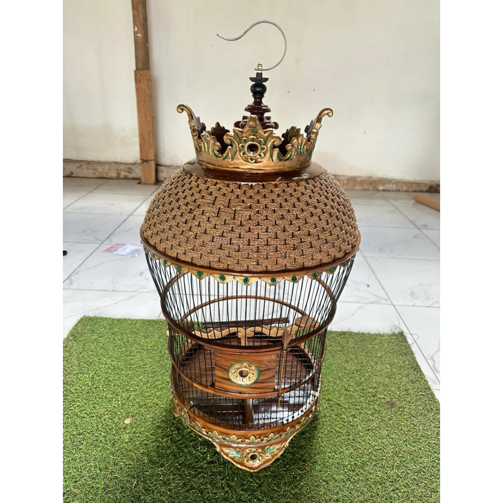 Sangkar Perkutut Kayu Jati Kombinasi Rotan Ukiran Jepara