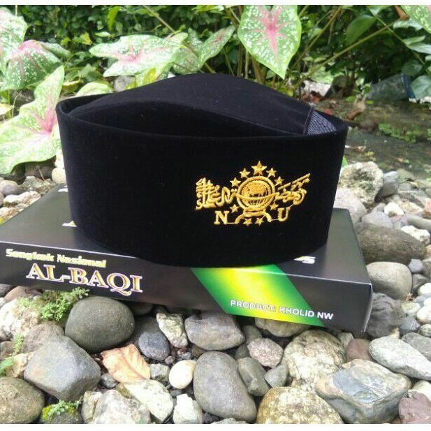 Peci songkok hitam susun bordir logo kuning NU