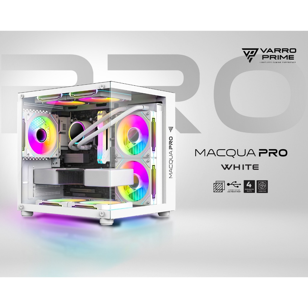 Casing PC Gaming Varro Prime Macqua Pro M-ATX Free 3 Fan RGB Tempered Glass