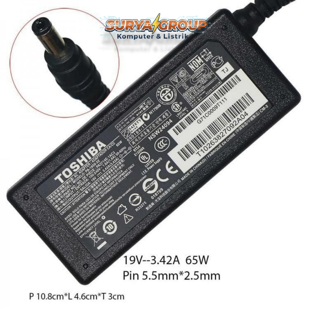 Adaptor Charger TOSHIBA - Cas Laptop 19V 3.42A (5.5 x 2.5mm)