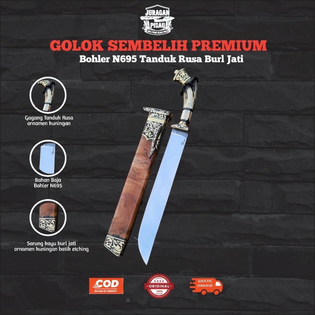 JURAGAN PISAU TJIBATOE | Golok bohler n695 sembelih premium tanduk rusa