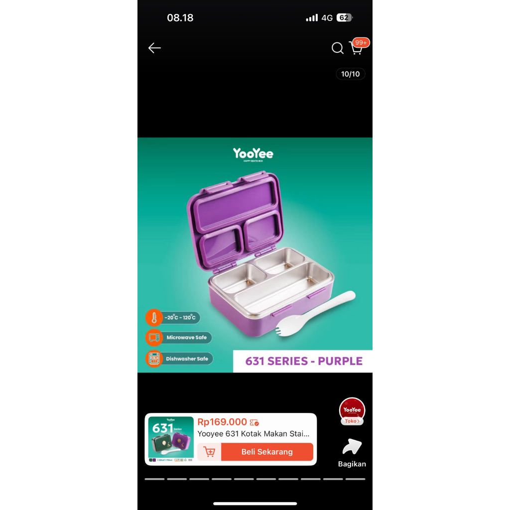 Lunch Box Yooyee SUS 304 Anti tumpah anti campur