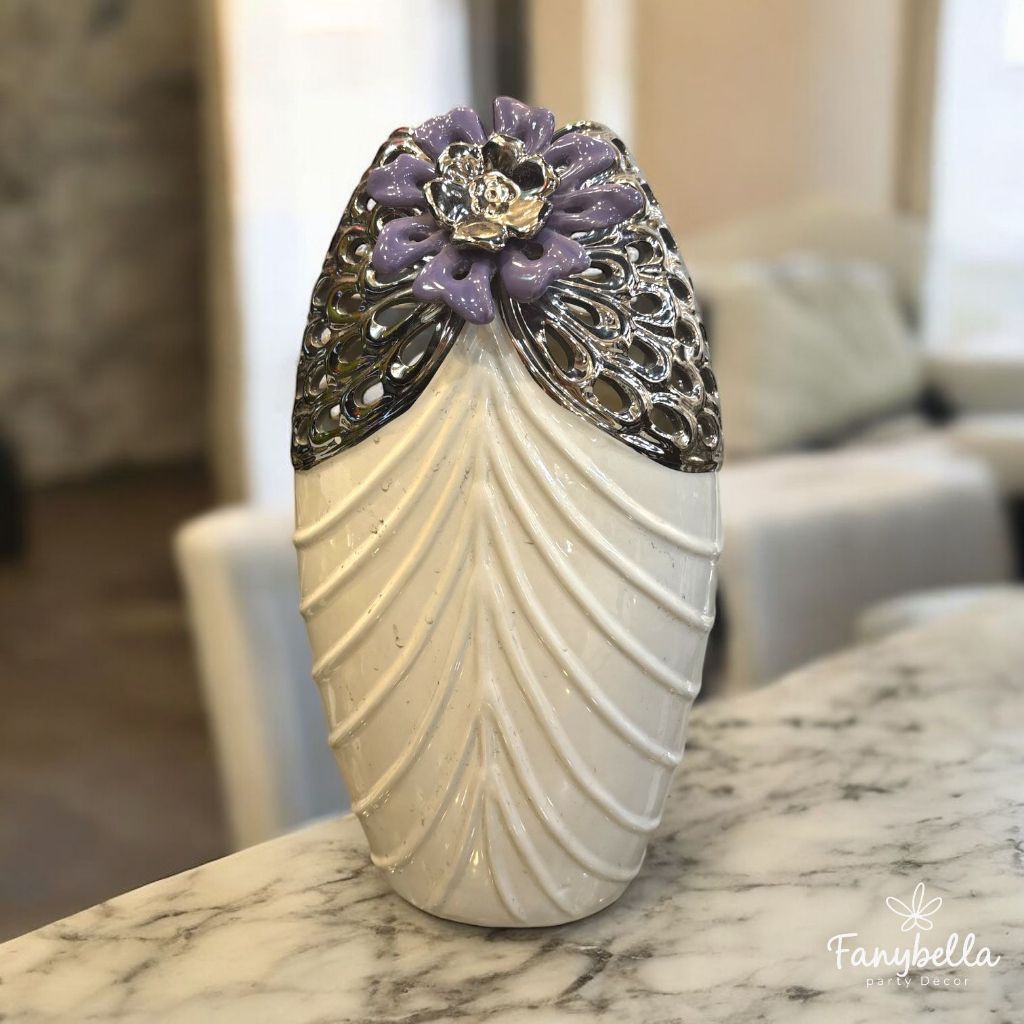 Pajanga Meja Keramik Guci Vas Keramik Silver abu abu putih Mutiara Import Dekorasi Hiasan Percantik 