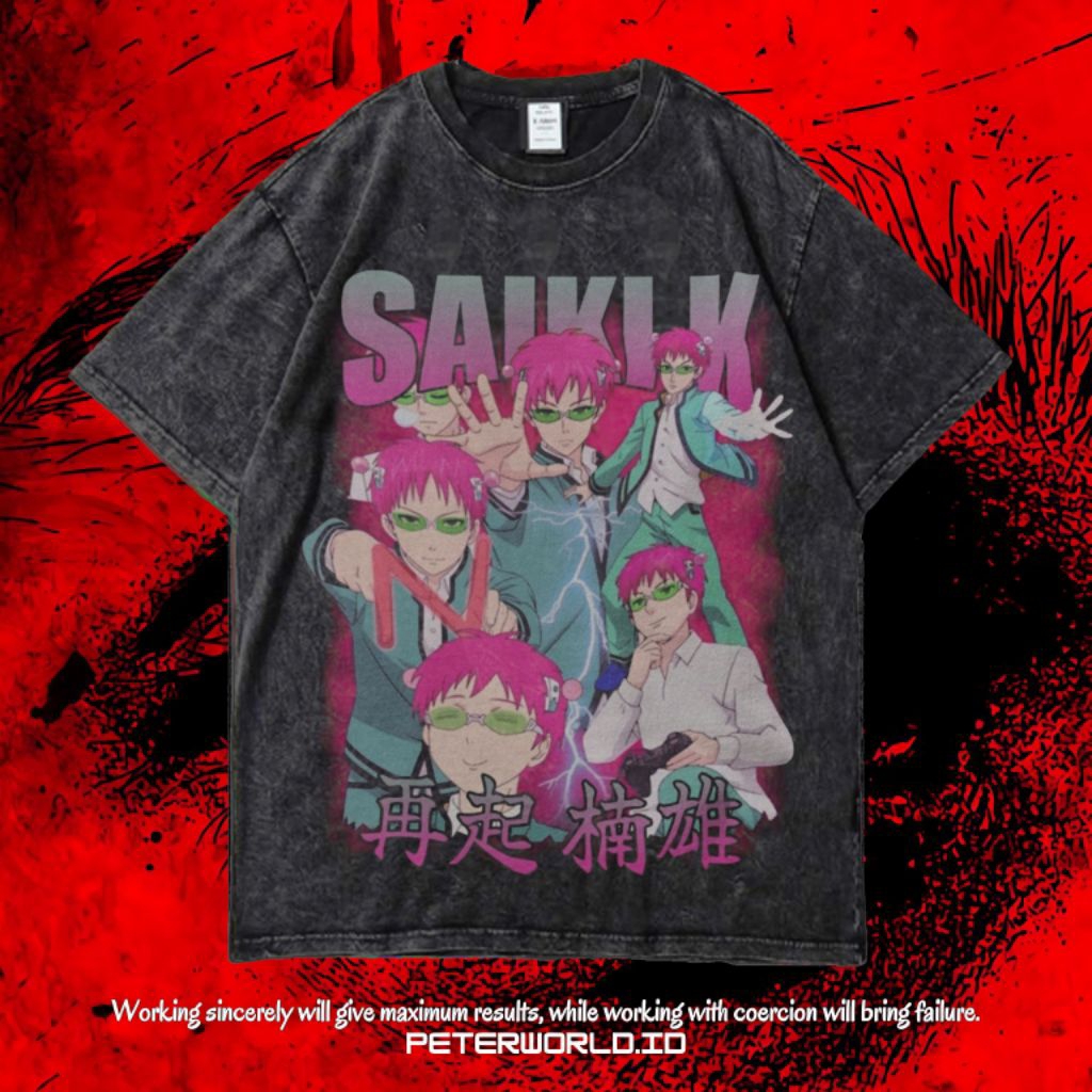 PETERWORLD "SAIKI K" KAOS OVERSIZED / KAOS WASHED / STONE WASH / OVERSIZED T SHIRT / KAOS SAIKI K WA