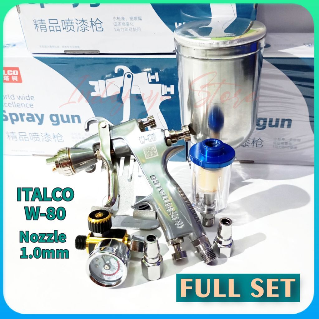 Spray Gun Italco W-80 Gravity Nozzle 1.0mm Tabung Atas 400ml Desain Ergonomis Presisi Dan Daya Sempr
