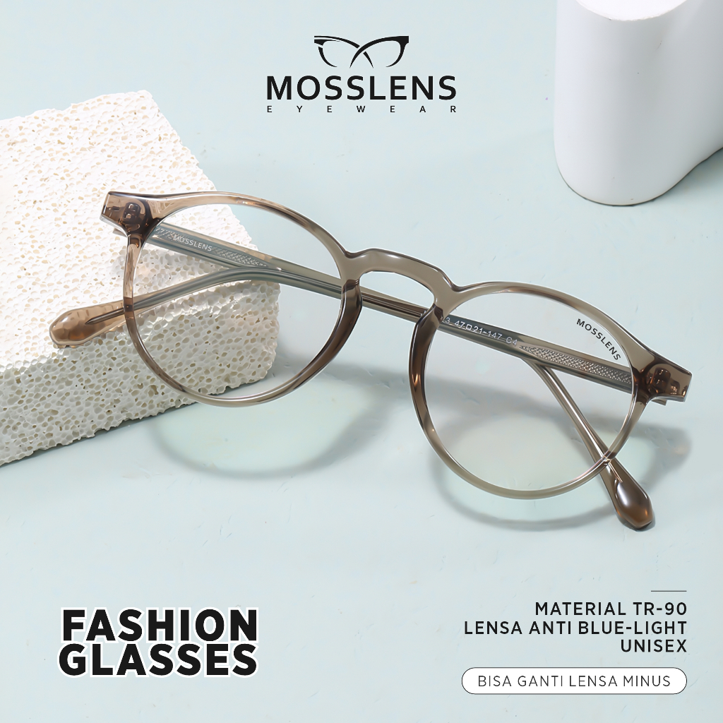 Mosslens Kacamata Anti Blueray Bluecromic Bulat Fashion Pelajar Tr90 Lentur Lensa Minus 8023