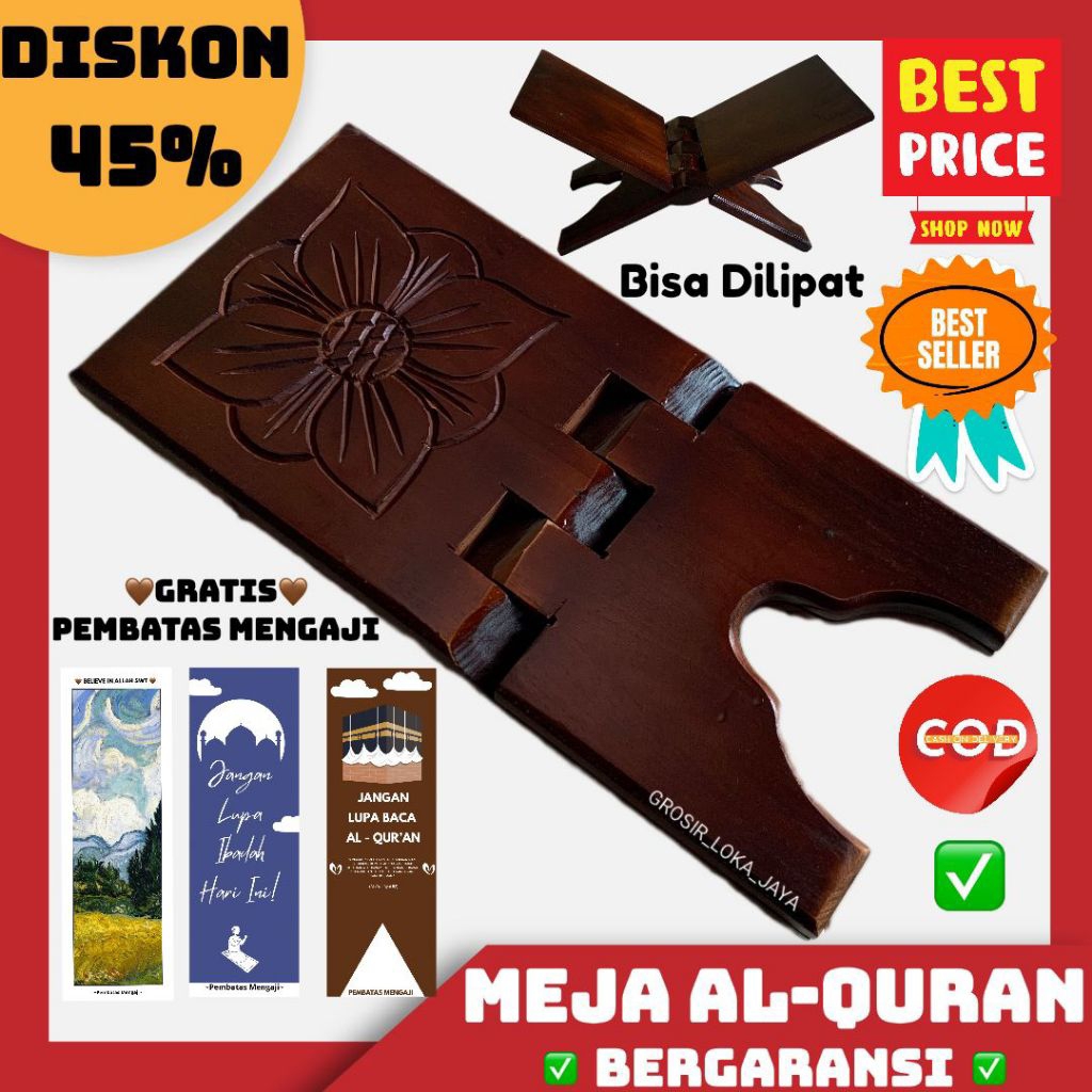 PROMO HEMAT  REKAL ALQURAN PREMIUM ALAS/ MEJA LIPAT MENGAJI PLITUR GLOSSY HOLDER TATAKAN REHAL KAYU 