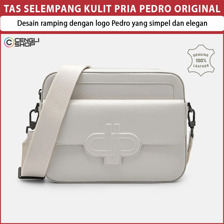 TAS SELEMPANG KULIT PRIA PEDRO ORIGINAL SLING BAG BRANDED LOGO PEDRO ICON SIMPEL ELEGAN PUTIH KREM P