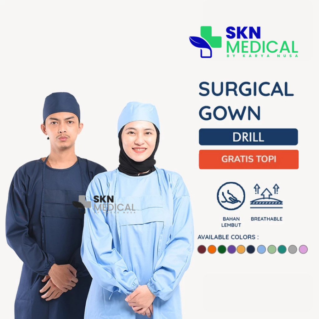 SKN MEDICAL Surgical Gown Drill Tebal Premium | Gown Operasi Drill Premium | APD Gown Drill | Surgic