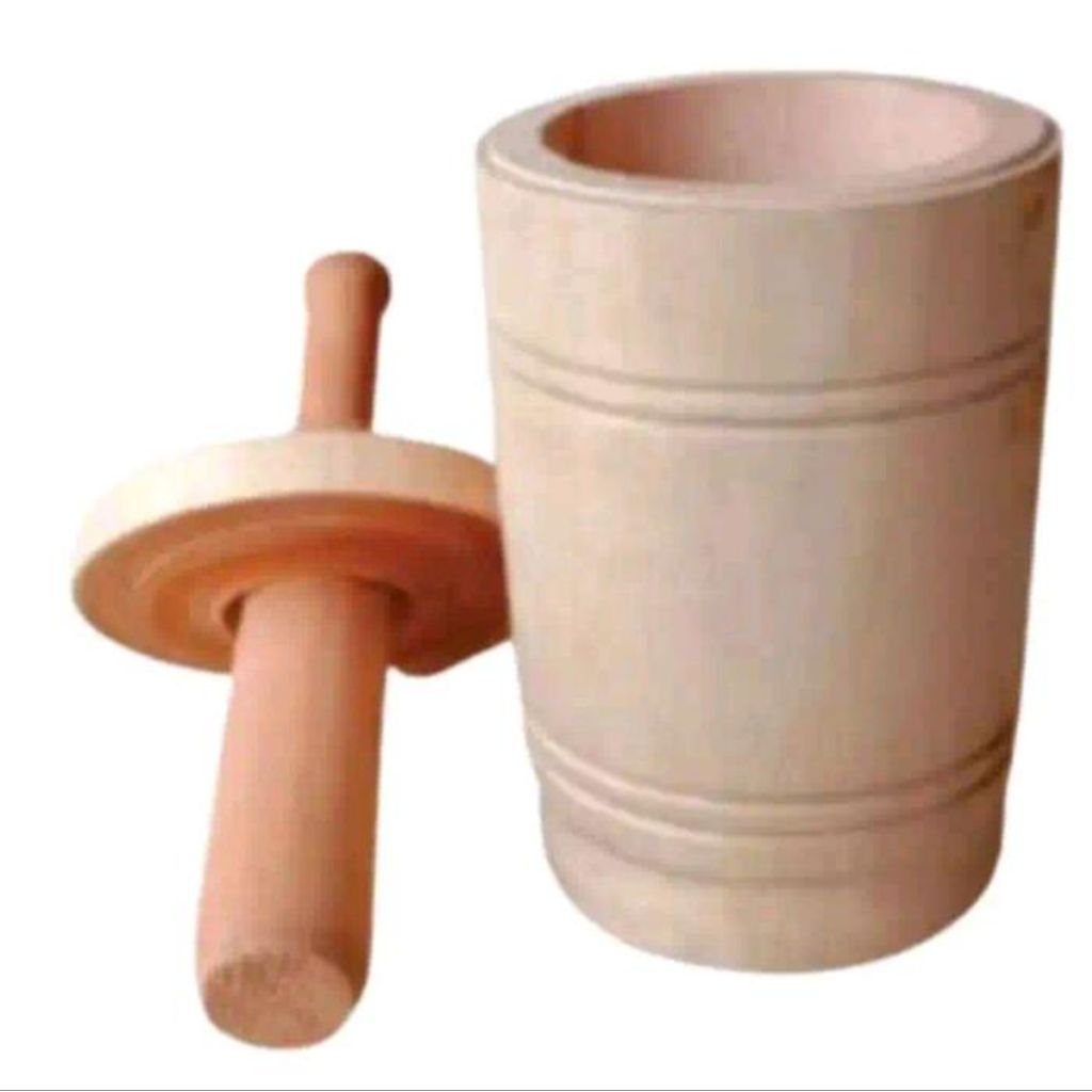 lumpang kayu / lumpang tumbuk rujak ,bumbu. lumpang+alu+tutup 1 set