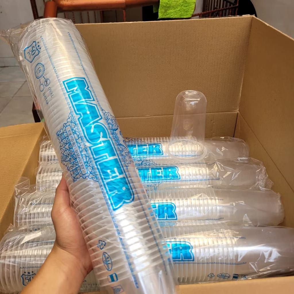 (HARGA GROSIR) GELAS CUP PLASTIK OVAL TEBAL -+8gr MERK MASTER TERSEDIA UKURAN 22OZ 18OZ 16OZ 14OZ 12