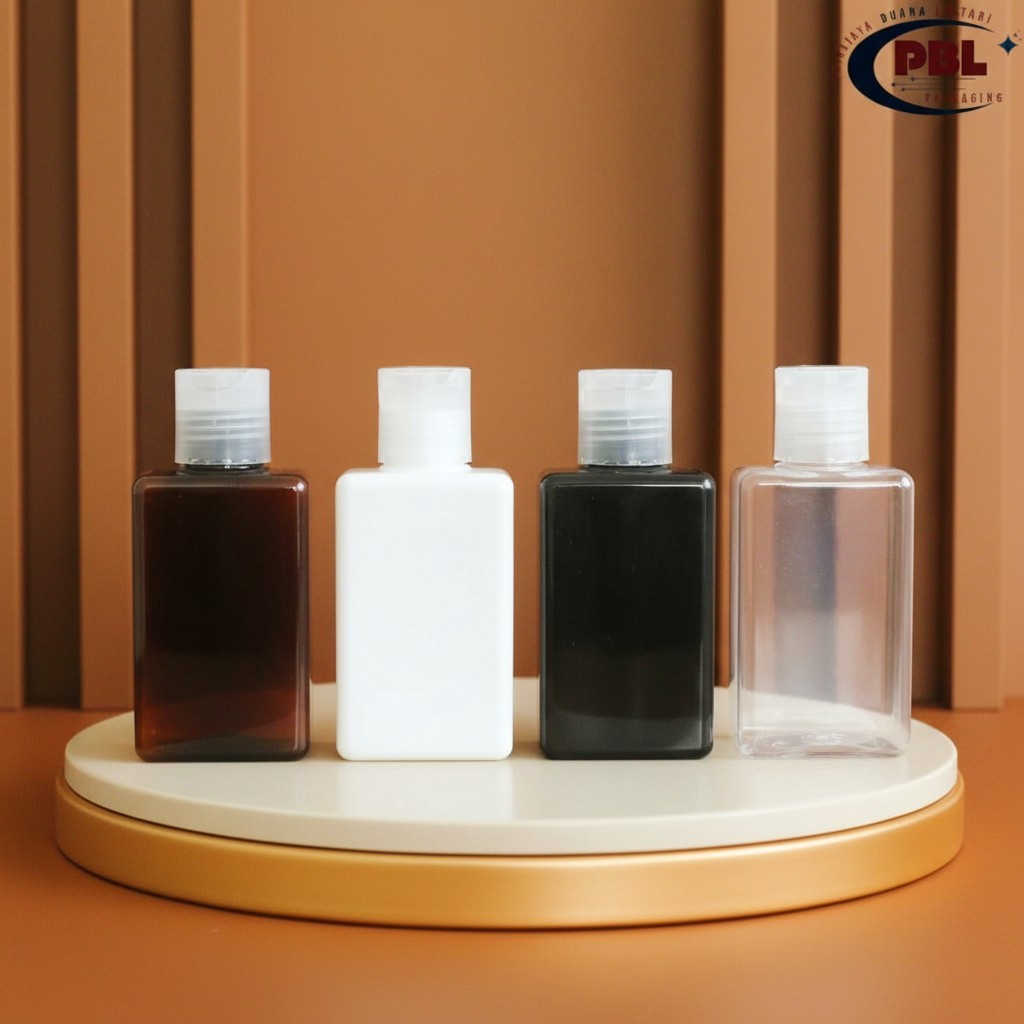 Botol Presstop 100ml Kotak Varian Warna - Tutup Disctop Presstop Neck 24 Natural / Botol Plastik Pet
