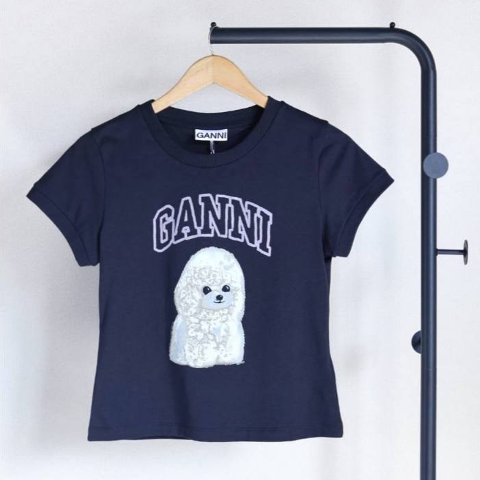 Ganni poodle fitted tshirt in dark grey