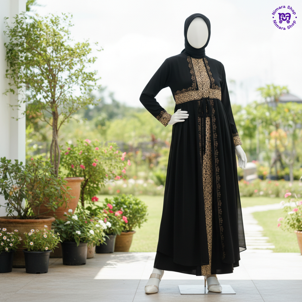Abaya Turkey Syari Premium Gamis Hitam Wanita Mewah Elegan Bahan Adem dan Nyaman 477