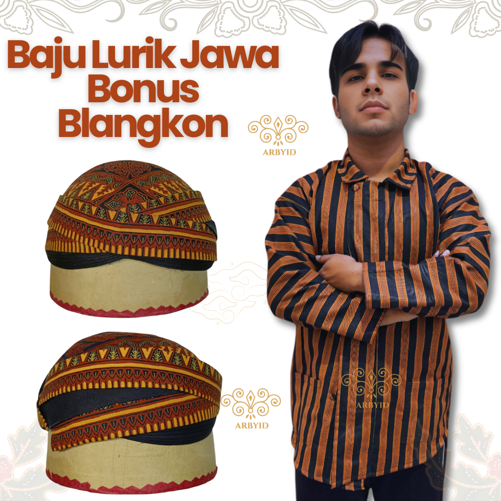 Baju Lurik Jawa Gratis Blangkon Batik / Baju Jawa Bonus Blangkon/ Surjan Lurik Bonus Blangkon