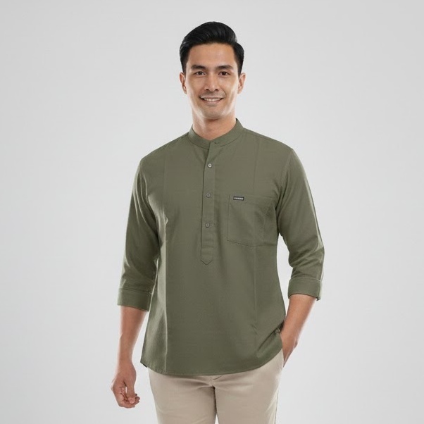 My Man Baju Muslim Kurta Lengan Tiga Perempat Pria Produk Sale Hijau Army