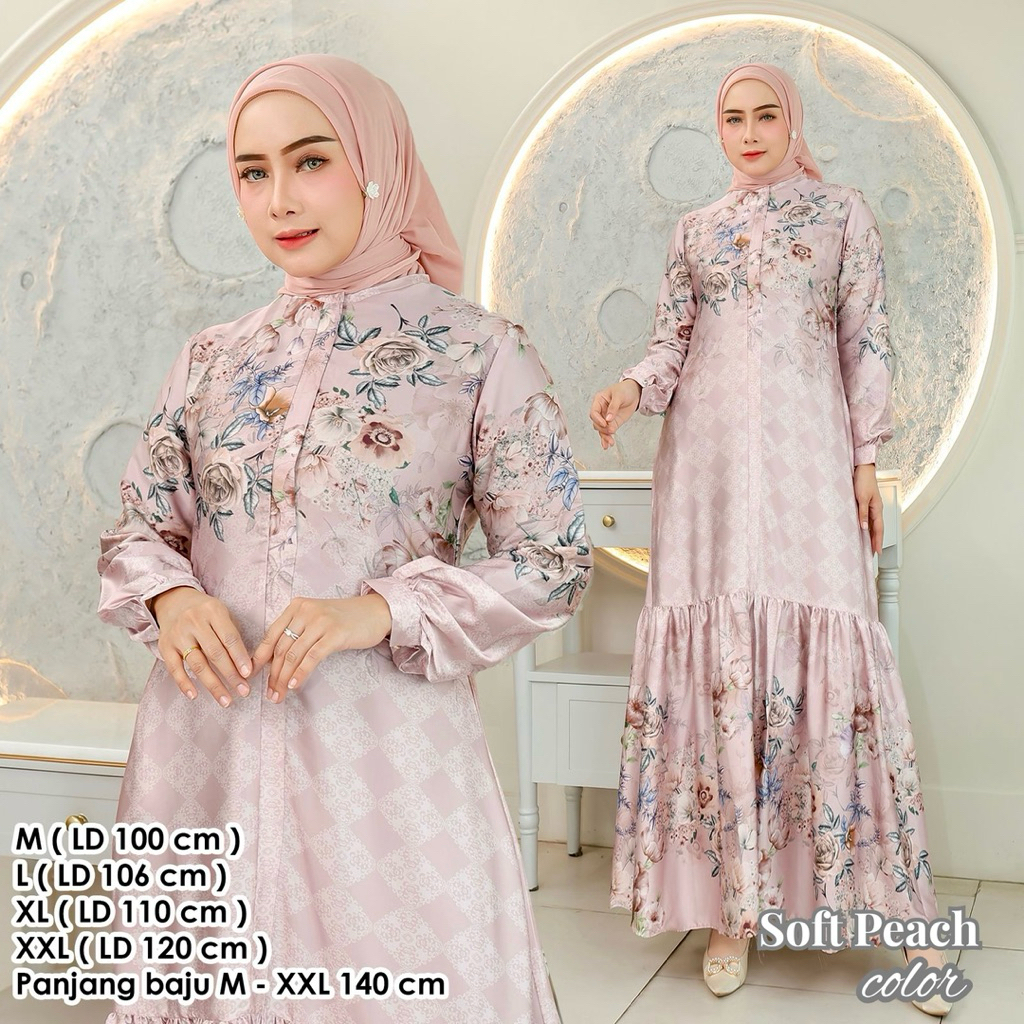 ZM - Lunara Dress Busui Armani Silk Rempel / Gamis Armani Silk Printing / Gamis Mewah Favorite