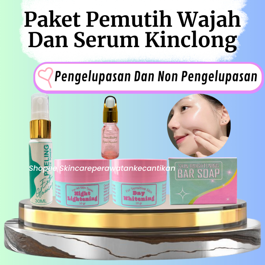 Paket Wajah Kinclong Dan Serum Kinclong Pemutih Jerawat Flek Wajah Whitening Glowing Skincare Beauty