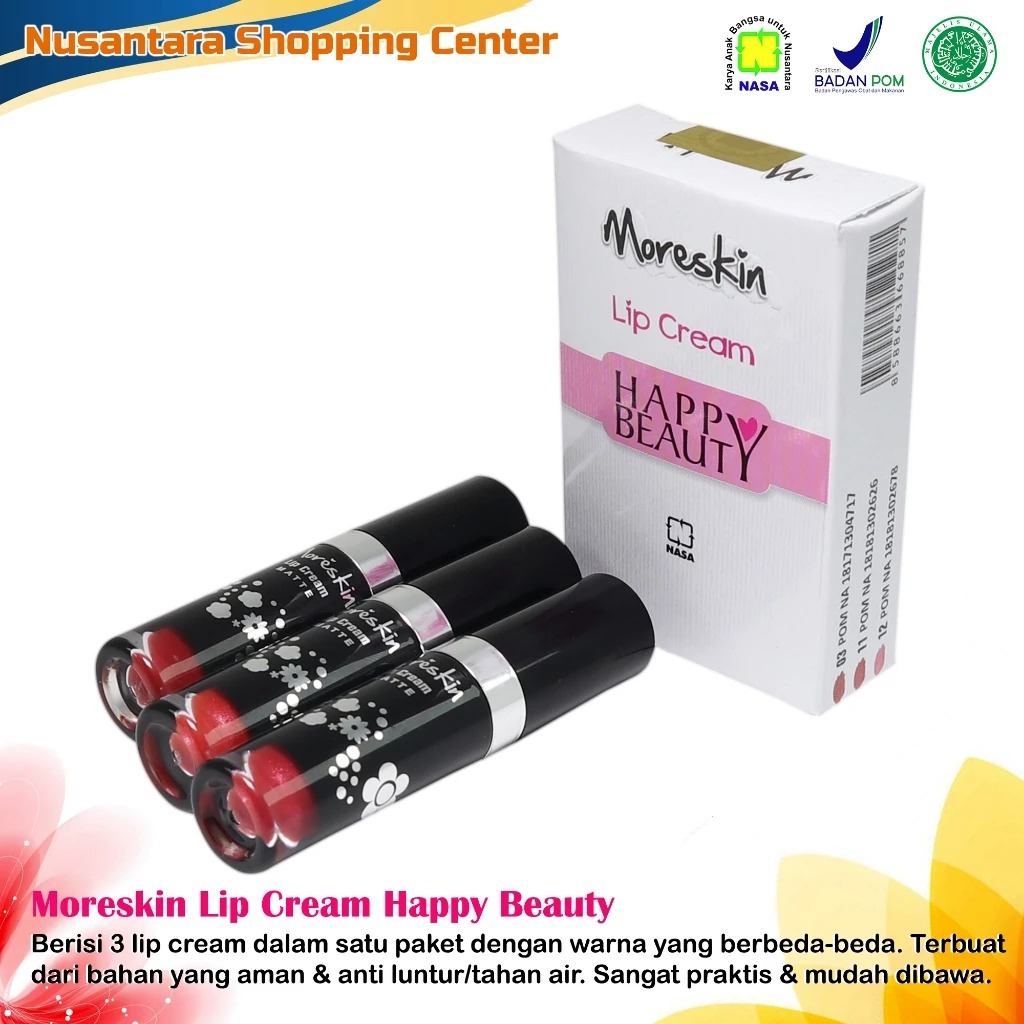 Moreskin Lip Cream Happy Beauty 3PCS - HBL NASA - 3 pcs Dalam Satu Kemasan - RK_Glow