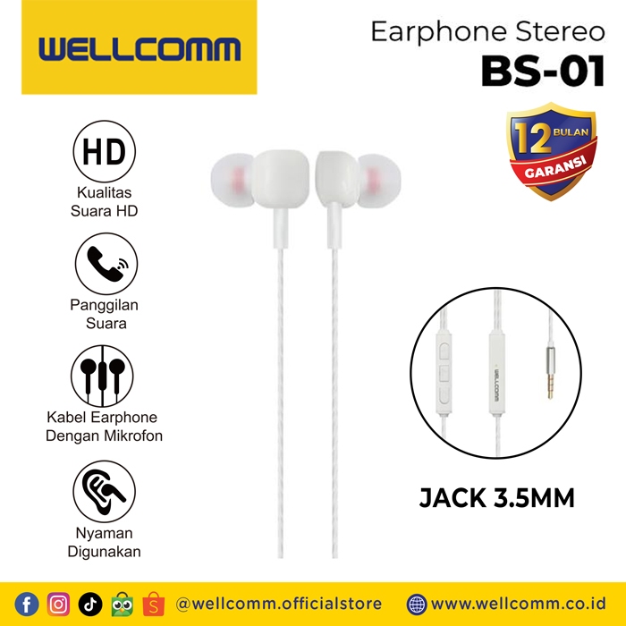Handsfree/Earphone/Headset Stereo Wellcomm Bs-01 Jack 3.5mm