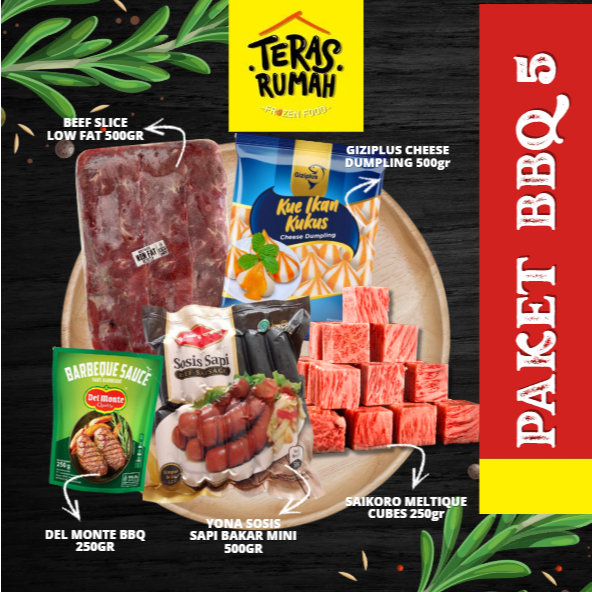 PAKET BBQ 5 GRILL - SAIKORO WAGYU CUBES, BEEF SLICE LOW FAT, YONA SOSIS BAKAR SAPI, GIZIPLUS CHEESE 