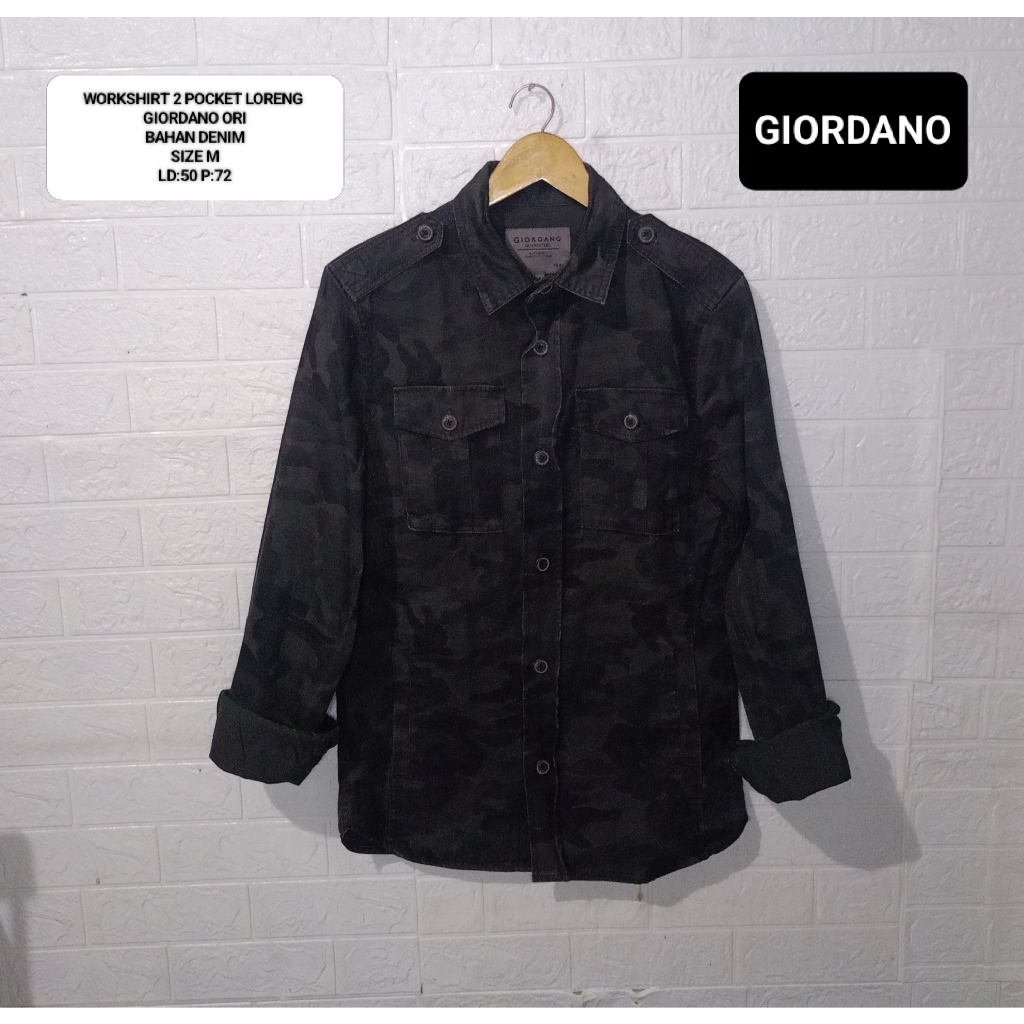 KEMEJA WORKSHIRT 2 POCKET LORENG DENIM GIORDANO OR1 SIZE M