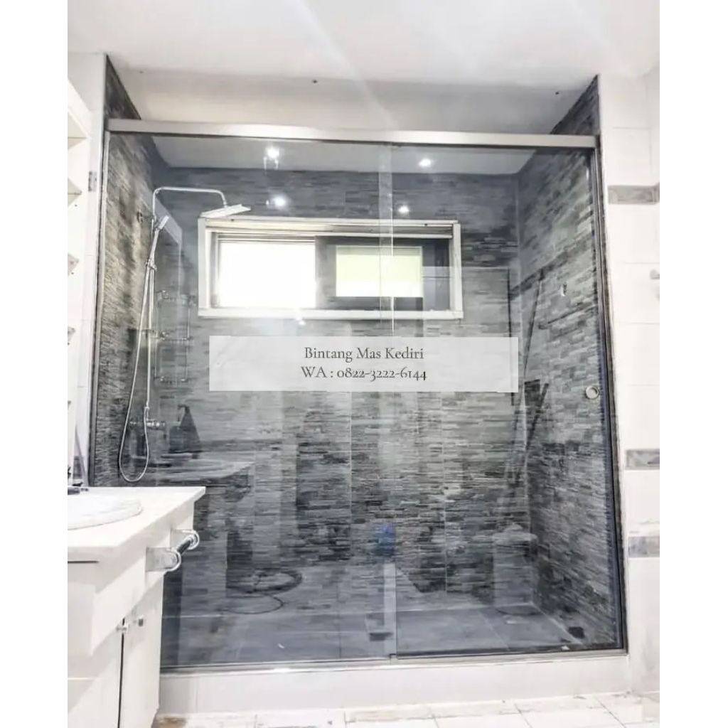 Harga 2.700.000 per daun Pintu | Penyekat Kamar Mandi Kaca Tempered Sliding | Screen Shower Minimali