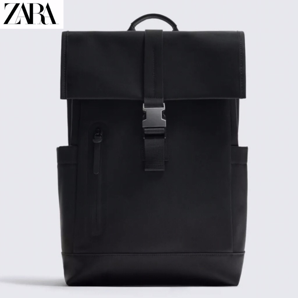 ZARA Men Rubberised Backpack With Flap Tas Ransel Pria Black