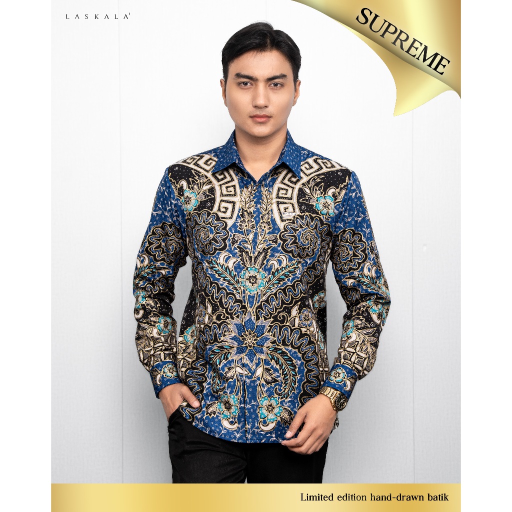 Laskala Batik Premium Suryavira Blue Kemeja Batik Tulis Pria Slimfit Lengan Panjang