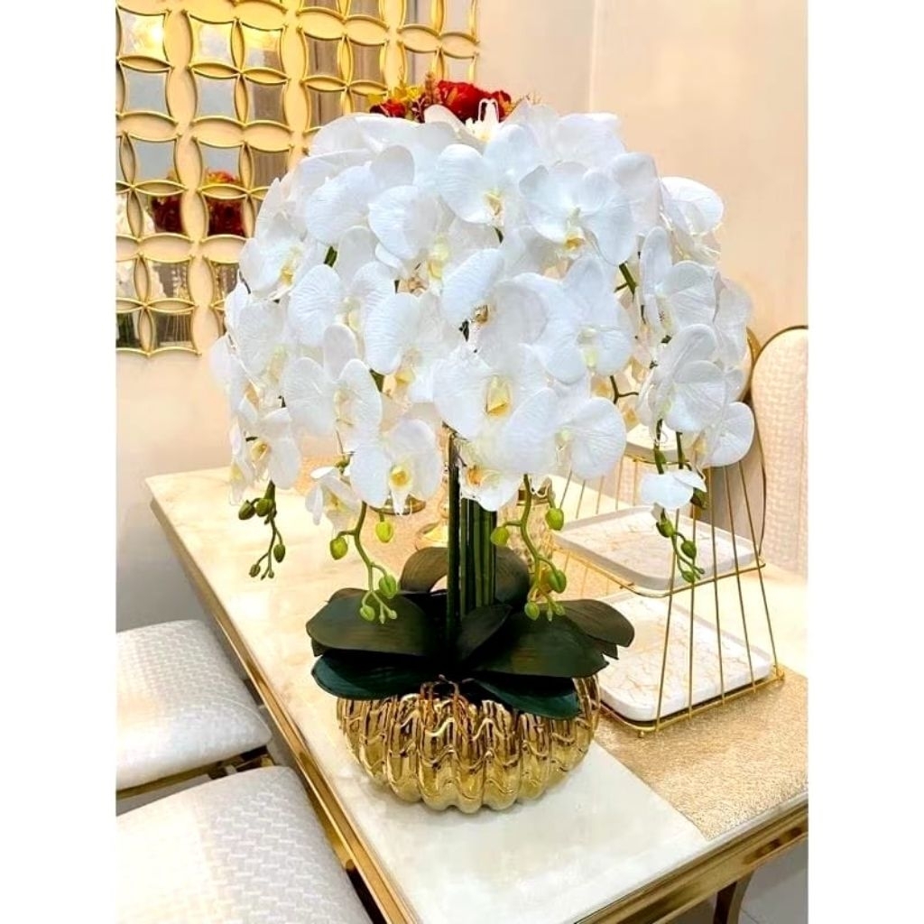 RANGKAIAN BUNGA ANGGREK PREMIUM JUMBO Bunga Anggrek Latex dengan Vas Super Cantik Dan elegan